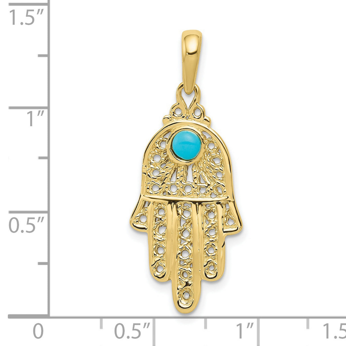 10k Yellow Gold Hamsa Hand Pendant with Turquoise, Spiritual Protection Amulet Charm