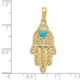 10k Yellow Gold Hamsa Hand Pendant with Turquoise, Spiritual Protection Amulet Charm