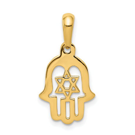 10k Yellow Gold Hamsa Pendant with Star of David, Jewish Religious Symbol for Faith and Protection