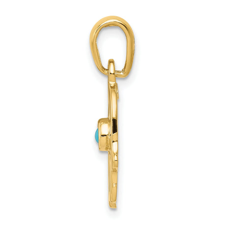 10k Yellow Gold Hamsa Hand Pendant with Turquoise, Star of David Design, Unisex Amulet Charm