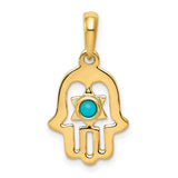10k Yellow Gold Hamsa Hand Pendant with Turquoise, Star of David Design, Unisex Amulet Charm