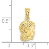 10k Yellow Gold Girl Pendant, Side Profile Charm with Bow, Sentimental Family Keepsake Jewelry