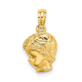 10k Yellow Gold Boy Profile Pendant with Detailed Face, Sentimental Memorial Charm