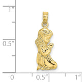 10k Yellow Gold Praying Girl Pendant, Religious Charm, Christian Jewelry for Women