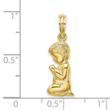 10k Yellow Gold Kneeling Boy Prayer Pendant, Religious Christian Symbol for Women