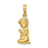 10k Yellow Gold Kneeling Boy Prayer Pendant, Religious Christian Symbol for Women