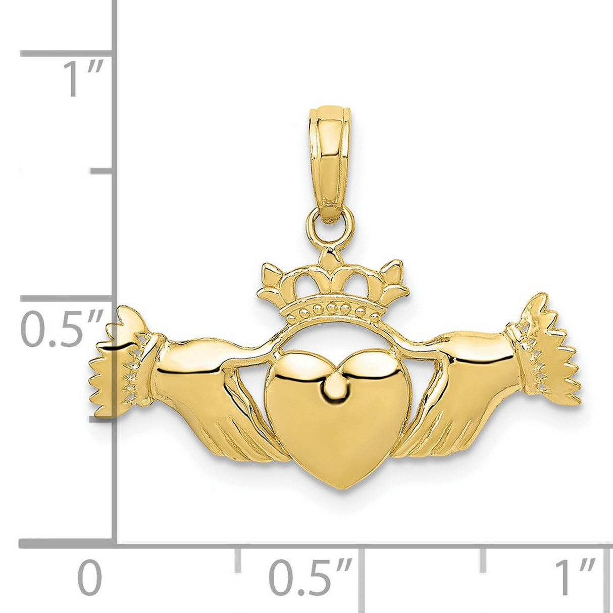10k Yellow Gold Claddagh Pendant with Crowned Heart and Hands Design