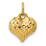 Polished Textured 3-D Heart Charm Pendant in Real 10k Yellow Gold