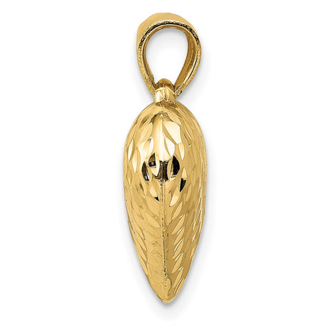 10k Yellow Gold Heart Pendant, Diamond Cut Textured and Polished Finish, Romantic Jewelry for Women