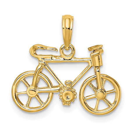 10k Yellow Gold Bicycle Pendant, 3D Road Bike Charm, Cycling Jewelry for Men and Women