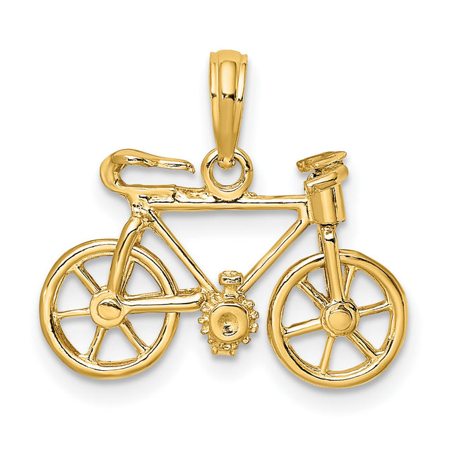 10k Yellow Gold Bicycle Pendant, 3D Road Bike Charm, Cycling Jewelry for Men and Women