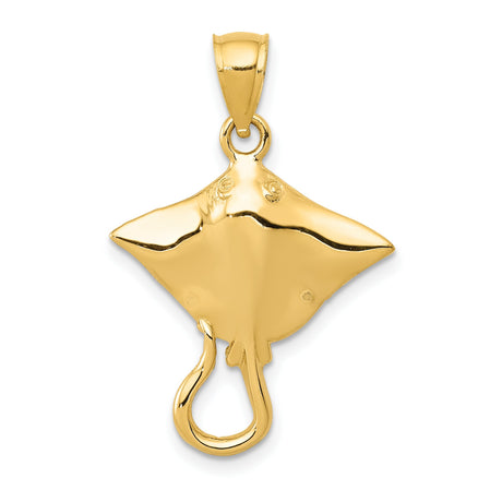 10k Yellow Gold Stingray Pendant, Nautical Marine Life Charm, Unisex Ocean-Inspired Jewelry
