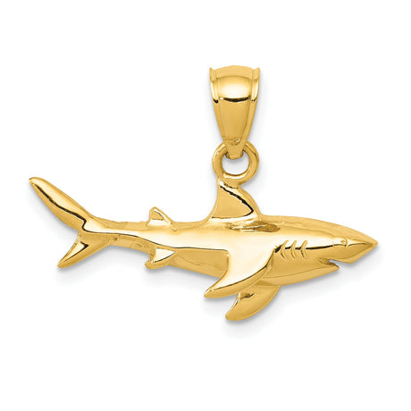 10k Yellow Gold Shark Pendant, Great White Marine Life Design, Nautical Animal Charm for Men