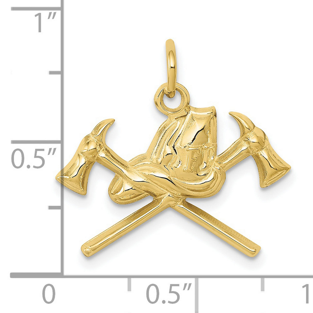 10k Yellow Gold Firefighter Helmet and Axes Pendant with FD Initials, Fireman Tribute Charm