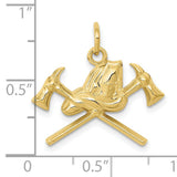 10k Yellow Gold Firefighter Helmet and Axes Pendant with FD Initials, Fireman Tribute Charm
