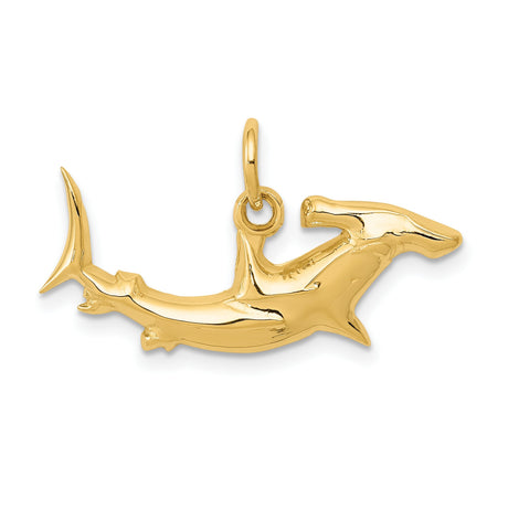 10k Yellow Gold Hammerhead Shark Pendant, Polished Nautical Marine Life Theme, Unisex Design