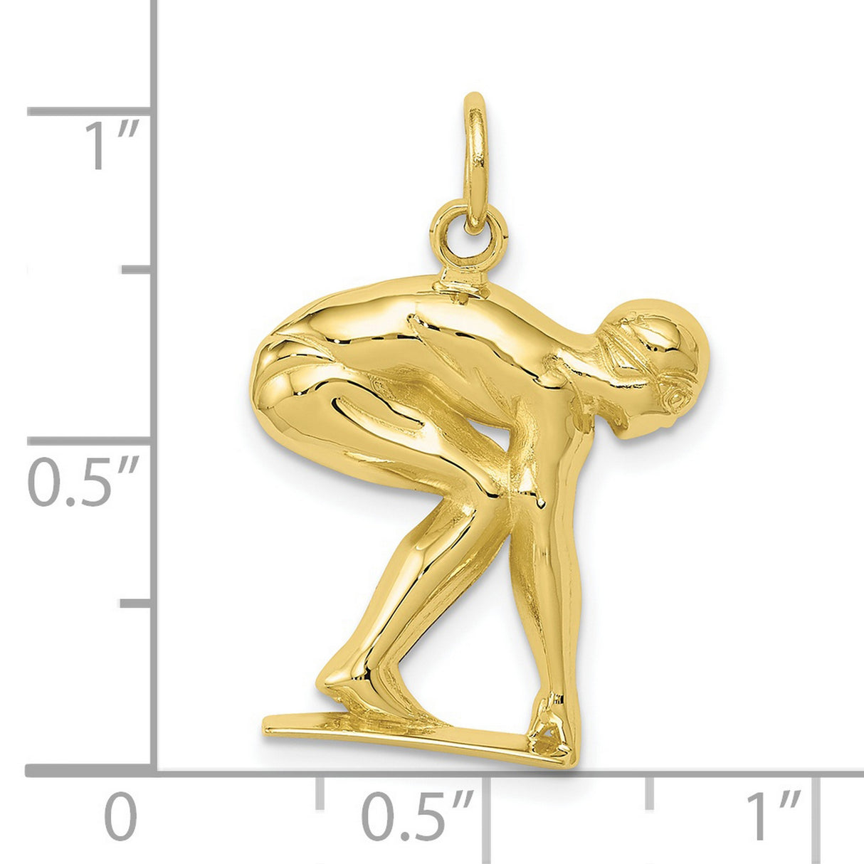 10k Yellow Gold Track and Field Pendant with Sprinter Starting Stance, Unisex Sports Charm