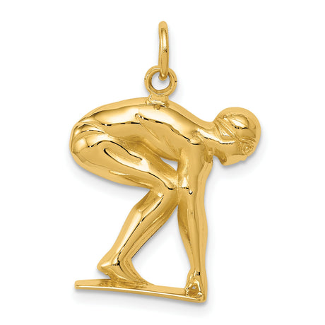 10k Yellow Gold Track and Field Pendant with Sprinter Starting Stance, Unisex Sports Charm