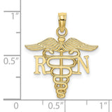 10k Yellow Gold RN Pendant with Caduceus Symbol, Medical Charm for Nurses