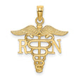 10k Yellow Gold RN Pendant with Caduceus Symbol, Medical Charm for Nurses