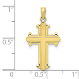 10k Yellow Gold Cross Pendant with Polished Mirror Finish and Layered Architectural Design
