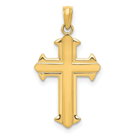 10k Yellow Gold Cross Pendant with Polished Mirror Finish and Layered Architectural Design