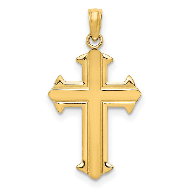 10k Yellow Gold Cross Pendant with Polished Mirror Finish and Layered Architectural Design