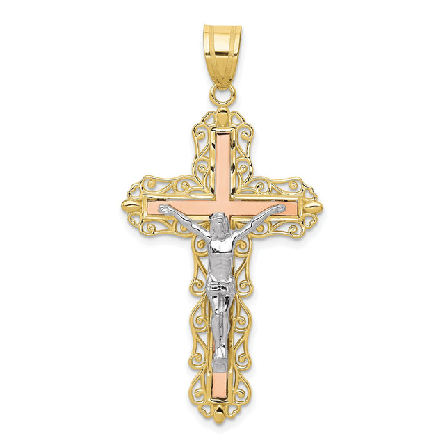 Diamond-cut Crucifix Charm Pendant in Real 10k Multi-Tone Gold