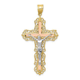 Diamond-Cut Crucifix Charm Pendant in Real 10k Multi-Tone Gold