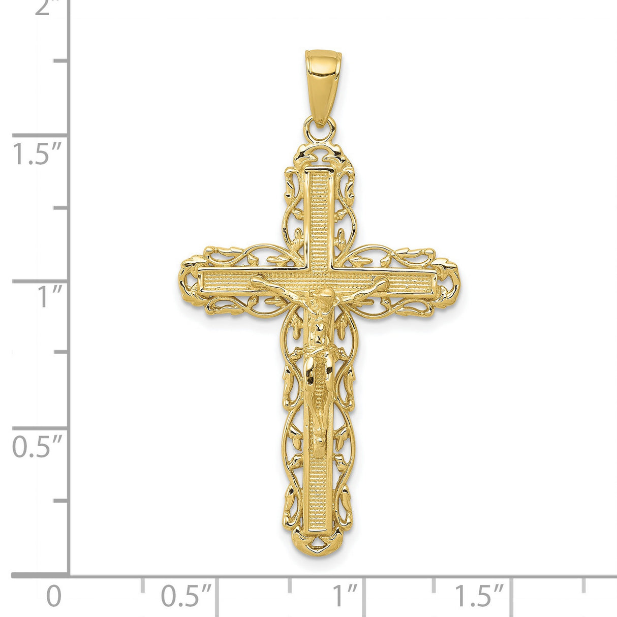 10k Yellow Gold Crucifix Cross Pendant with Jesus Figure, Baroque Filigree Style