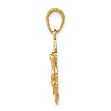 10k Yellow Gold Crucifix Cross Pendant with Anchor and Ship Wheel, Nautical Christian Charm