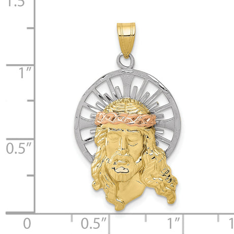 10k Tri-Color Gold Jesus Pendant with Rose Gold Crown of Thorns and Radiant Halo