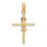 10k Yellow Gold Cross Pendant with Kneeling Boy in Prayer Religious Charm