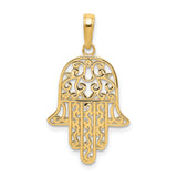 10k Yellow Gold Hamsa Hand Pendant with Filigree Design, Spiritual Protection Jewelry for Women