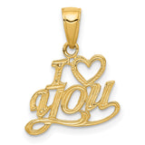 10k Yellow Gold Pendant with I Love You Script and Heart Symbol, Romantic Charm for Women