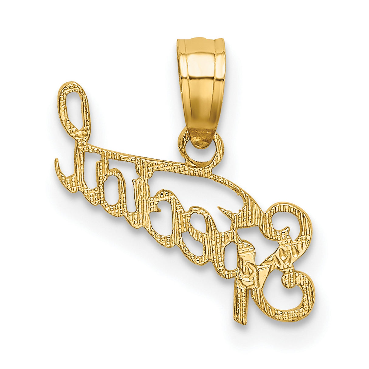 10k Yellow Gold Script Pendant, Polished Word Charm with Inspirational Message for Women