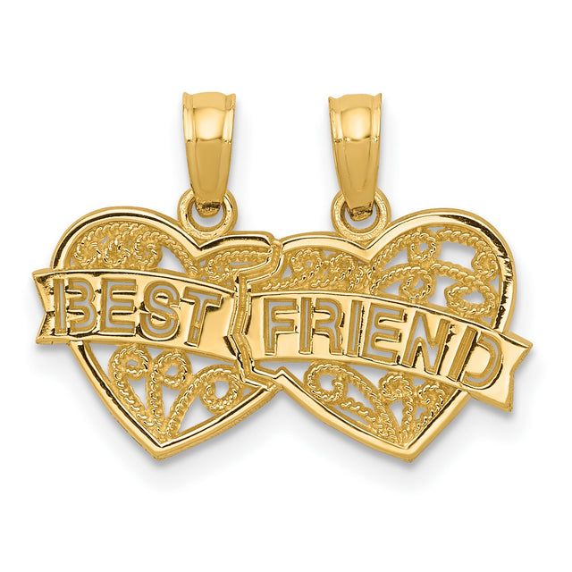 BEST FRIEND 2 Piece Break-A-Part Charm Pendant in Real 10k Yellow Gold