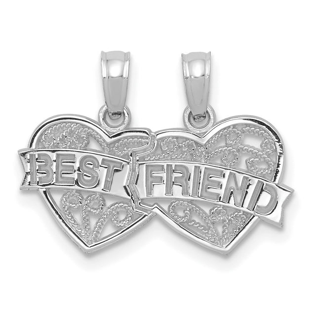 BEST FRIEND 2 Piece Break-A-Part Charm Pendant in Real 10k White Gold