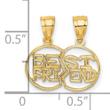 10k Yellow Gold Split Heart Friendship Pendant, Cutout Design, Friend Charm for Women or Teens