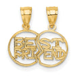 10k Yellow Gold Split Heart Friendship Pendant, Cutout Design, Friend Charm for Women or Teens