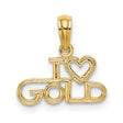 10k Yellow Gold Pendant with Heart Symbol and I Love Gold Phrase, Polished Textured Charm