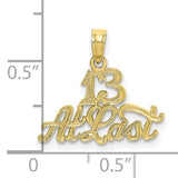 10k Yellow Gold 13 At Last Pendant, Sweet Thirteen Milestone Charm for Teen Girl