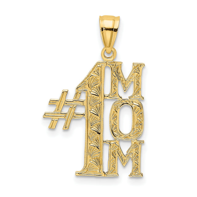 #1 MOM Vertical Charm Pendant in Real 10k Yellow Gold