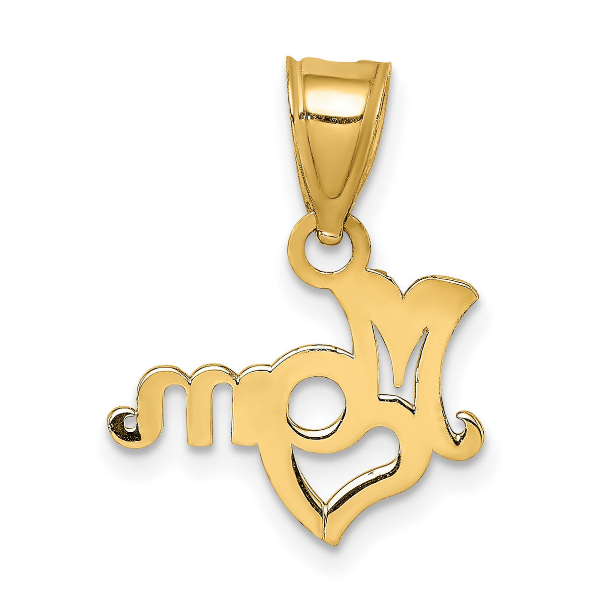 10k Yellow Gold Mom Pendant with Heart Detail and Script Lettering