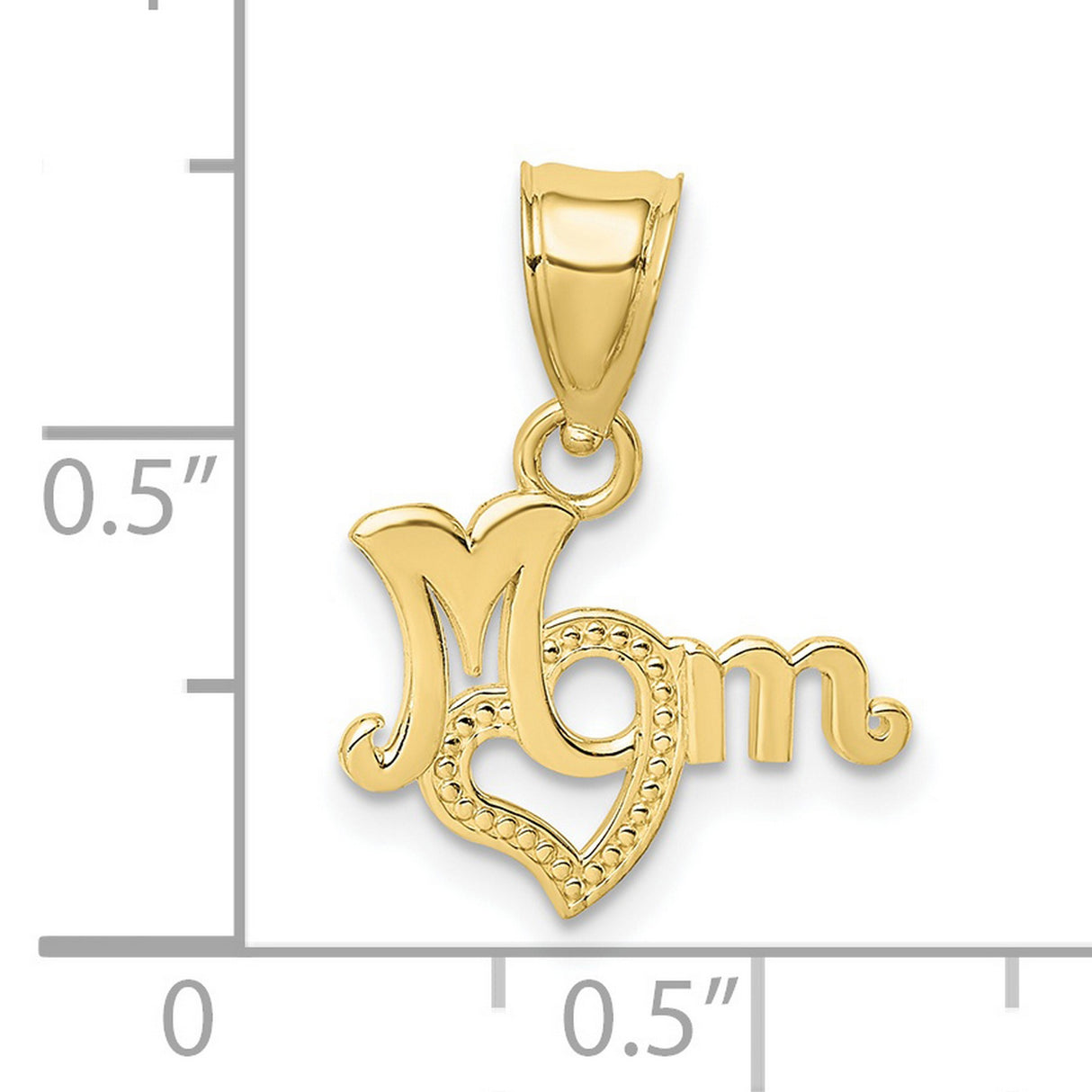 10k Yellow Gold Mom Pendant with Heart Detail and Script Lettering