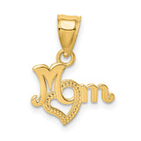 10k Yellow Gold Mom Pendant with Heart Detail and Script Lettering