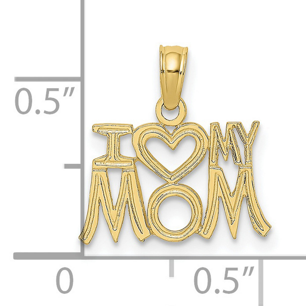 10k Yellow Gold Pendant, I Love My Mom Heart Design, Bold Lettering Mother Charm