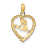 #1 MOM In Heart Charm Pendant in Real 10k Yellow Gold