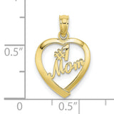 #1 MOM In Heart Charm Pendant in Real 10k Yellow Gold