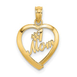 #1 MOM In Heart Charm Pendant in Real 10k Yellow Gold